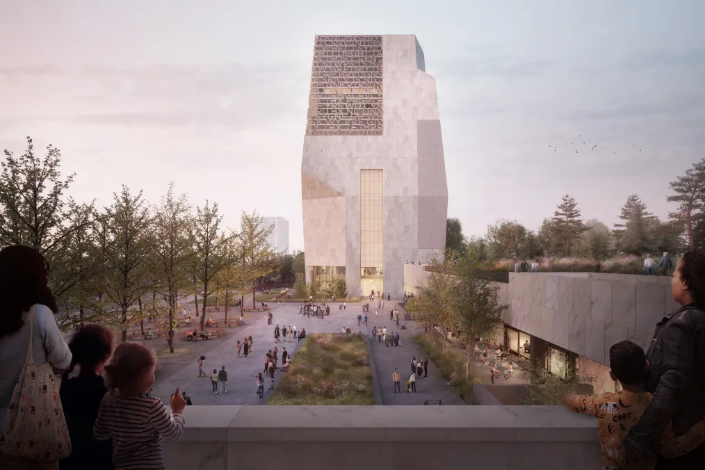 A rendering of the Obama Presidential Center shows the plaza of the campus.