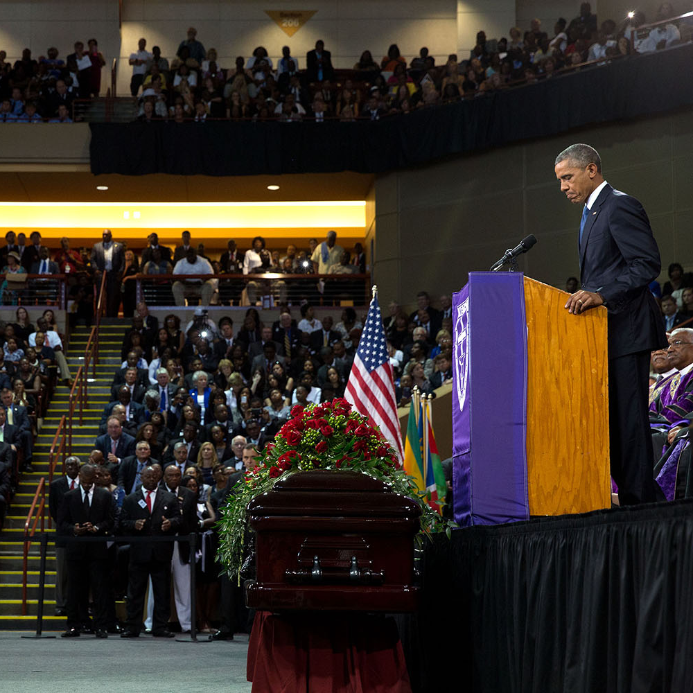 President Obama speaks to a congregation at Mother Emanuel AME Church in South Carolina.