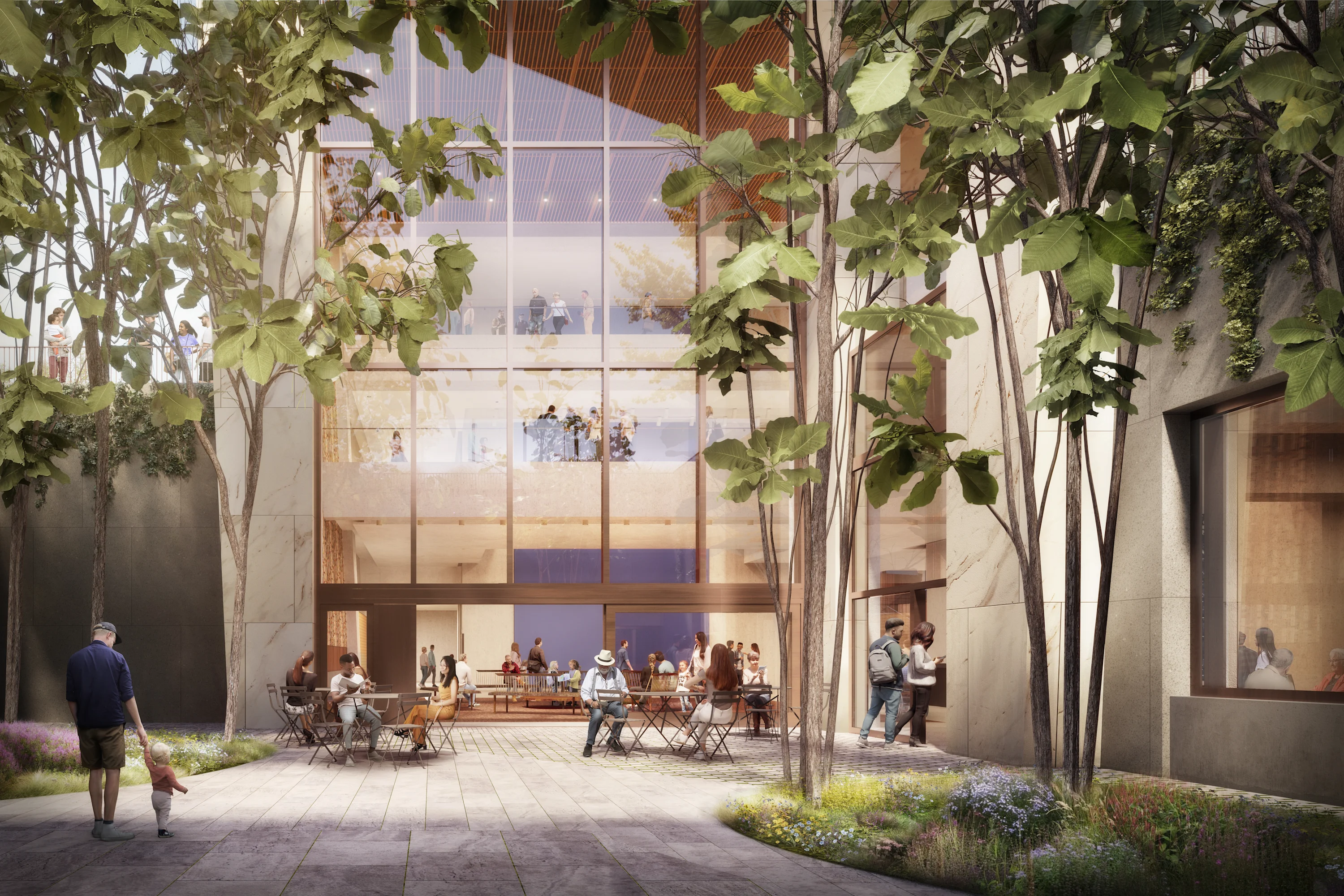 A rendering of the Obama Presidential Center Museum South Courtyard Lower Level