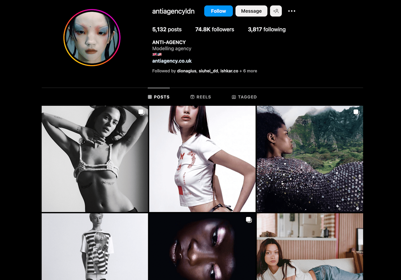 Anti Agency's Instagram account @antiagencyldn