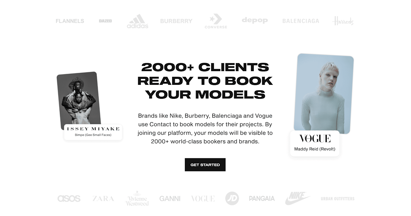 Model agency cloud-based booking and talent management tool: get started on Contact today