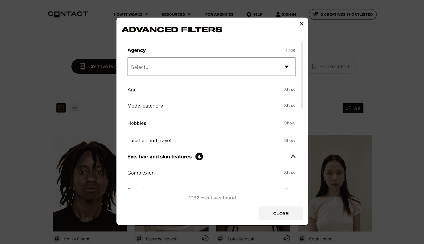 Talent search: find model online profiles quickly