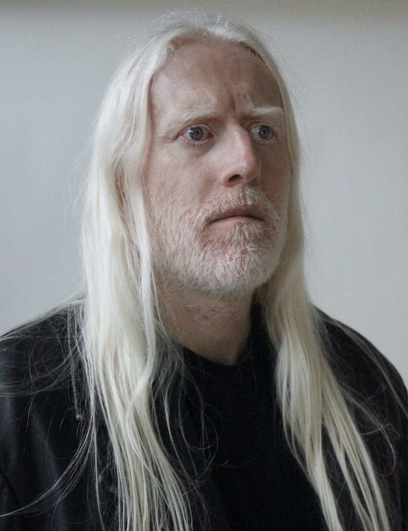 David Wrench - senior male model with long white hair at Contact
