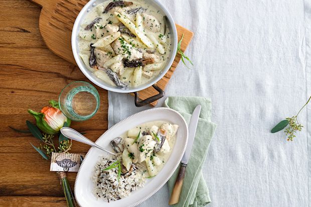 Poulet-Spargel-Ragout an Morchelsauce