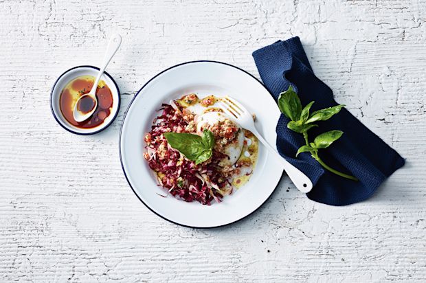 Gefüllter Mozzarella auf Radicchiosalat