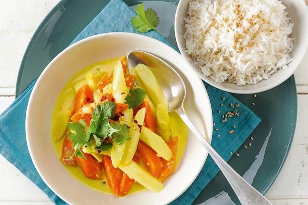 Spargel-Rüebli-Curry mit Reis