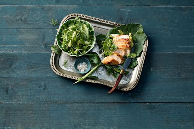 Frühlingskräuter-Spargel-Salat mit Poulet