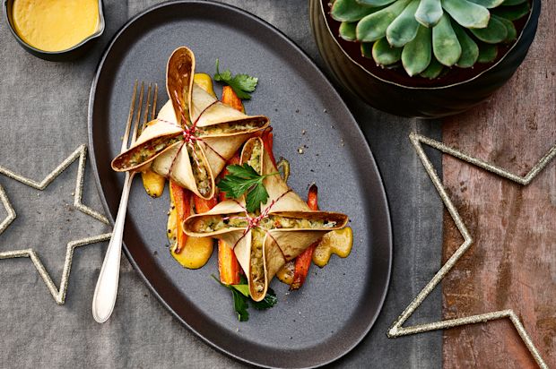 Knusprige Tortilla- Päckchen mit Lauch- Füllung