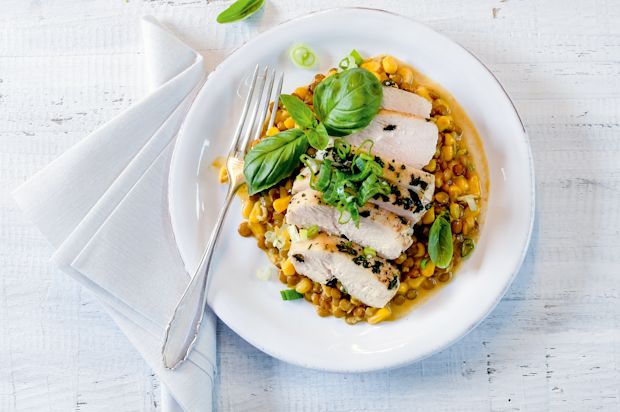 Linsen-Süssmais-Curry mit Poulet