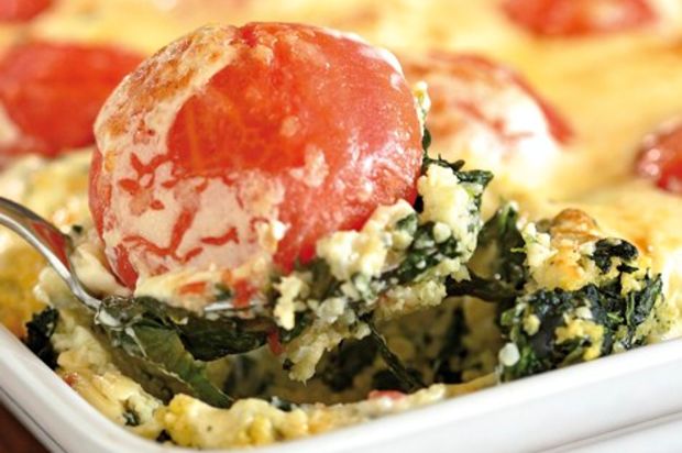 Hirsegratin mit Spinat und Tomaten