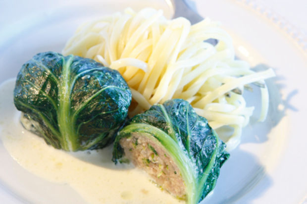 Lattich-Laubfrösche mit Kalbfleischfüllung