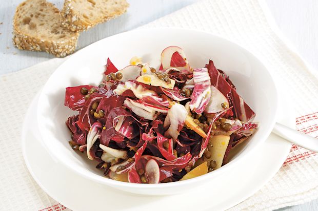 Chiccorino Rosso mit Äpfeln und Linsen
