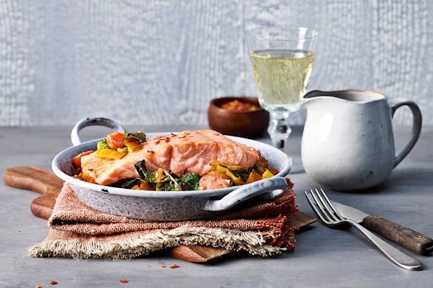 Krautstiele mit Ofen-Lachs
