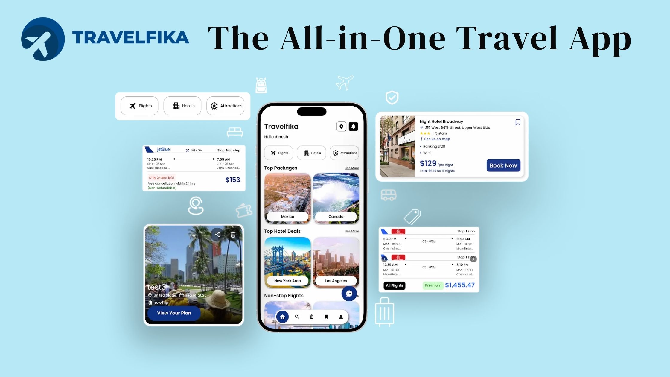 All in one mobile app for flights, hotels, buses booking and travel planning