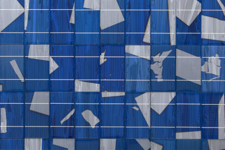 Blue and silver solar cell artwork