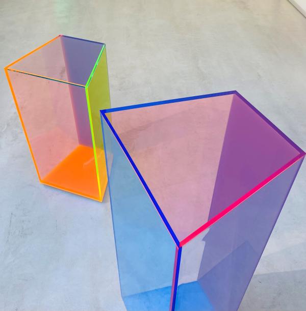 transparent multi-coloured plinths