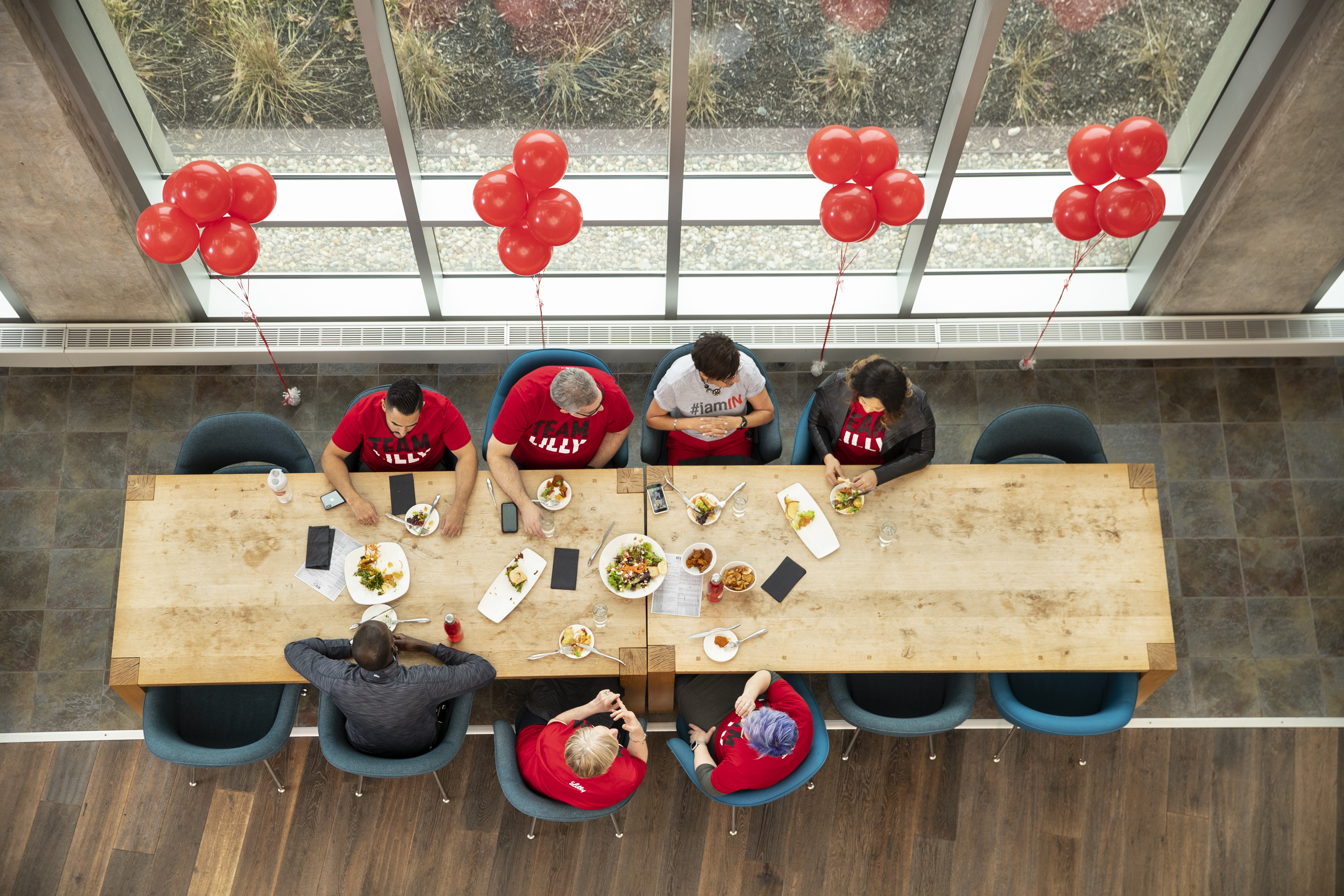 Seven people sitting together