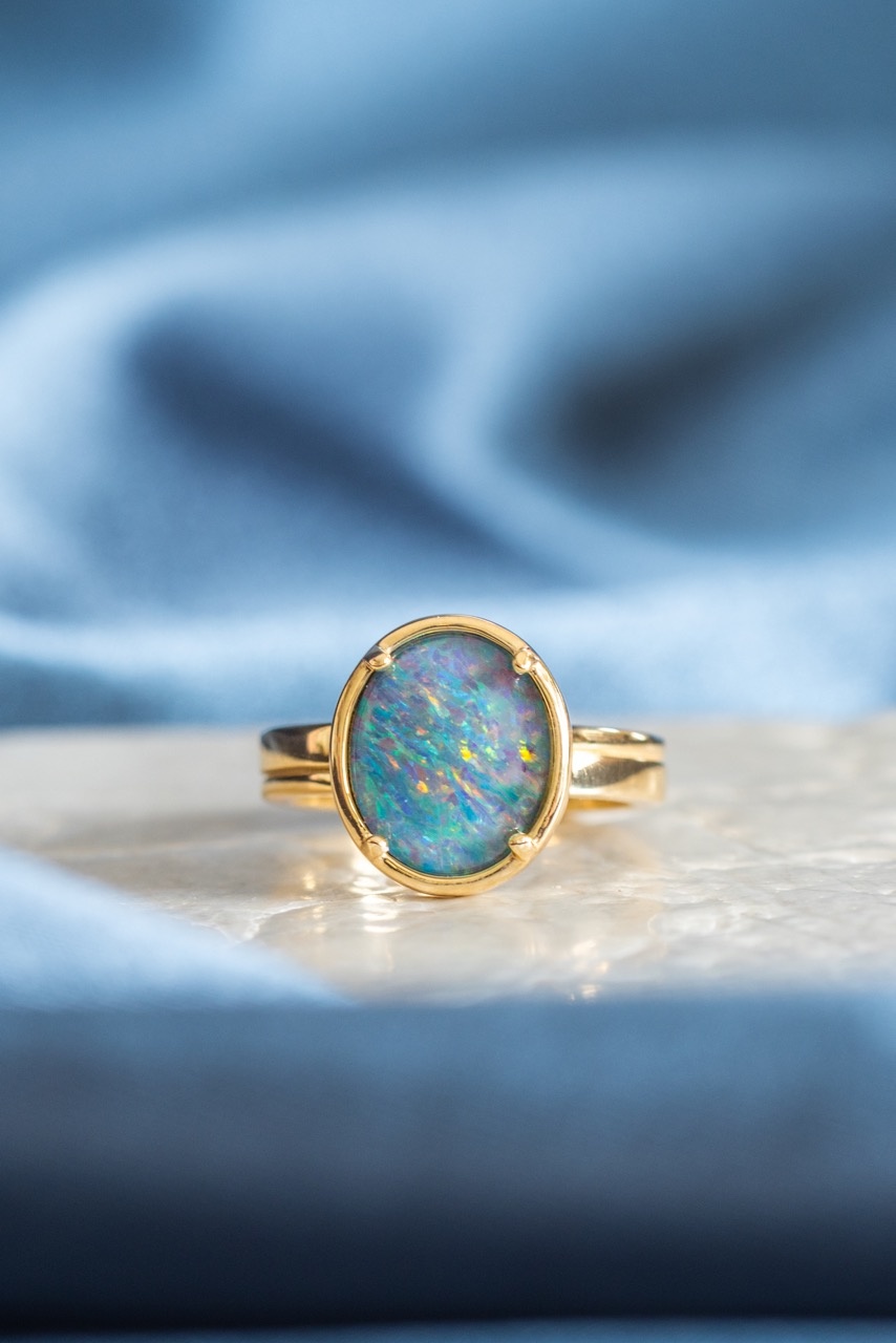 Australian Opal Triplet Curved Ring.