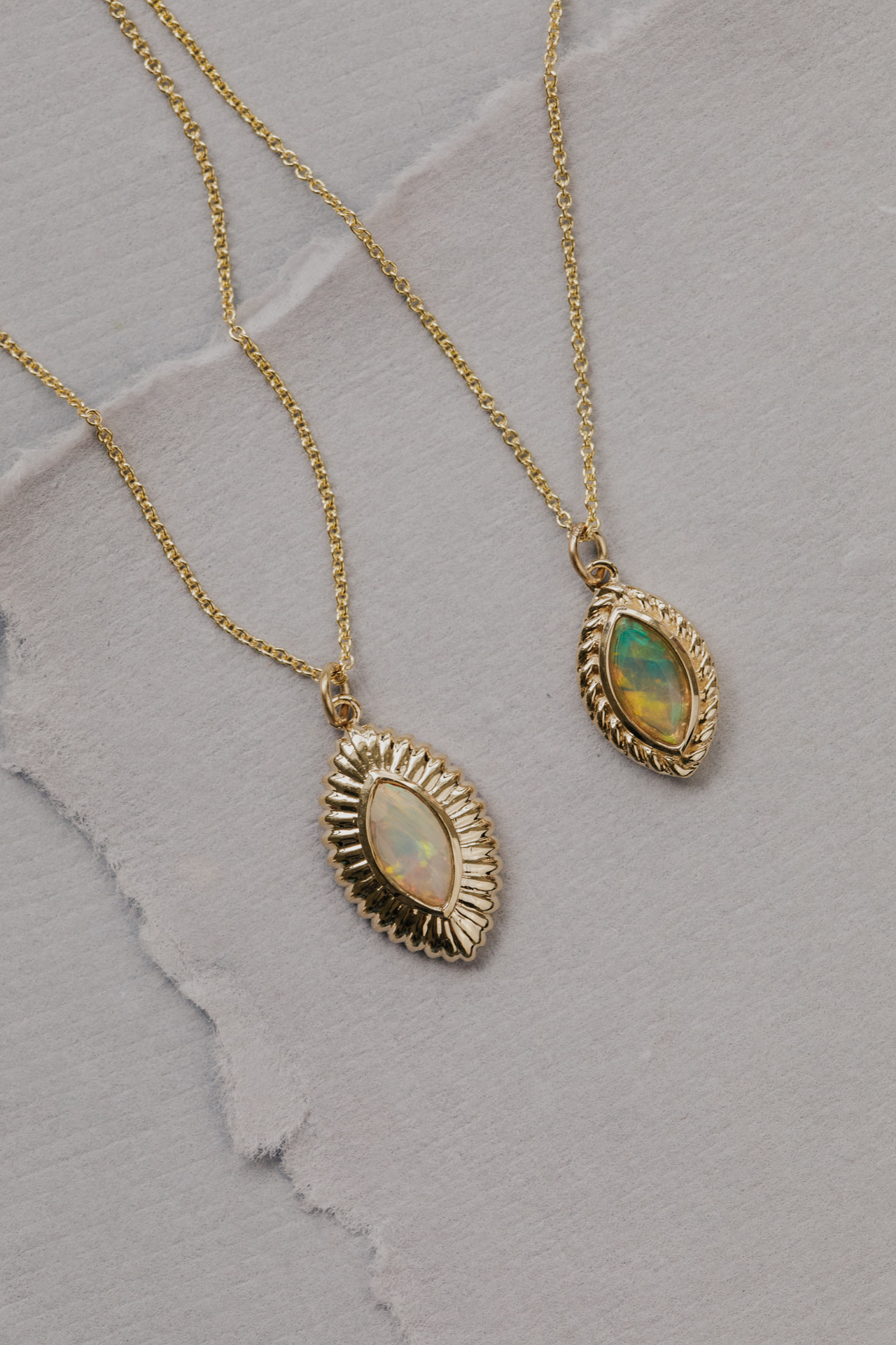 Marquise Opal in Textured Border Necklace.