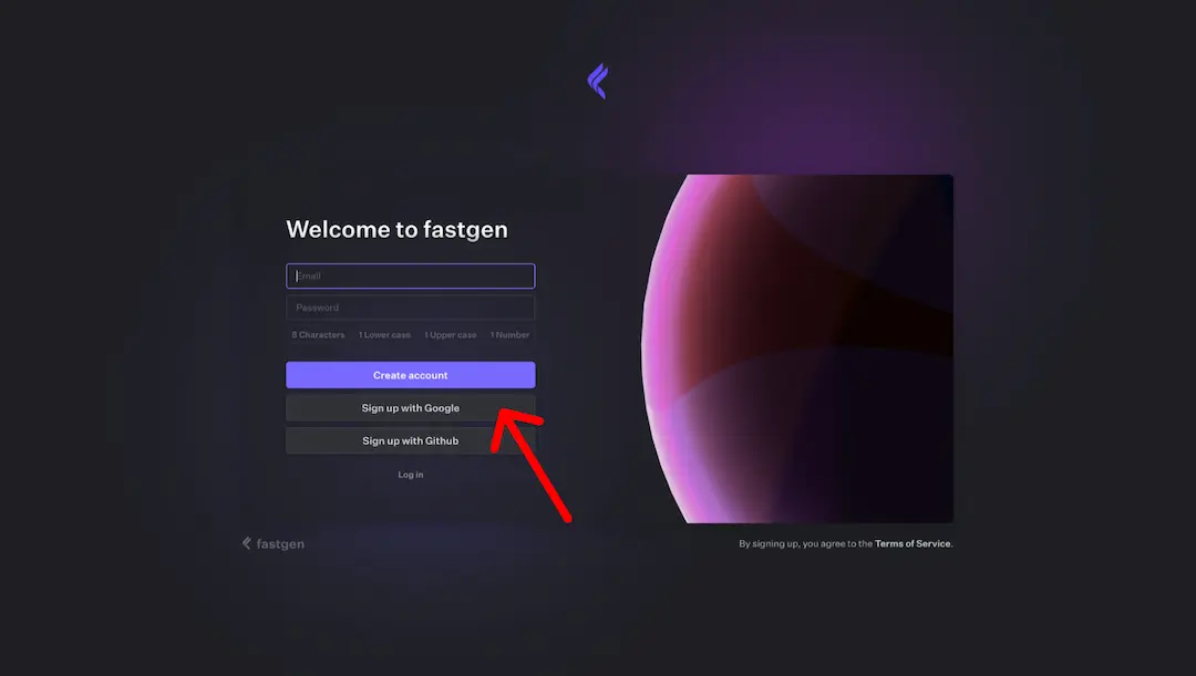 Sign up for the free account, answer the onboarding questions, and name your workspace in Fastgen.