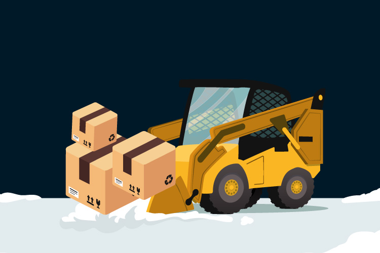 Snowplow pushing packages