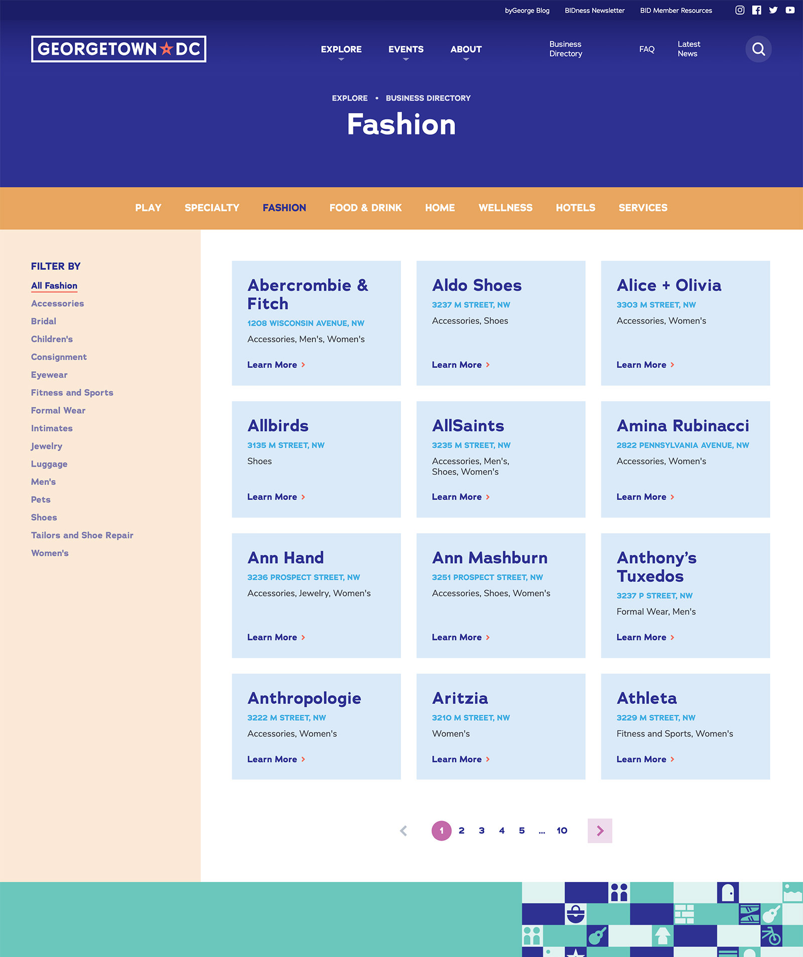 Business directory design for the Georgetown site