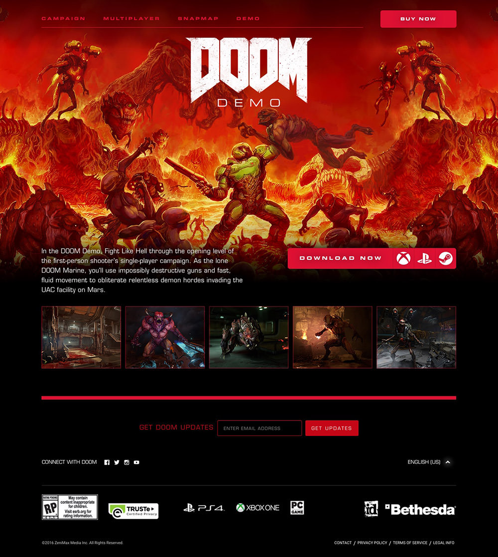 Design for the demo landing page on the DOOM site