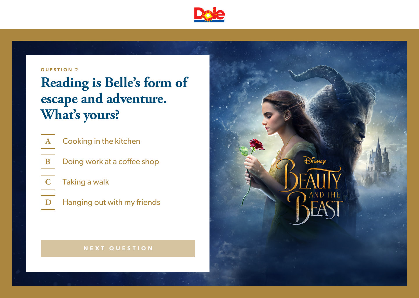 The Beauty & The Beast quiz design as part of the Dole/Disney partnership