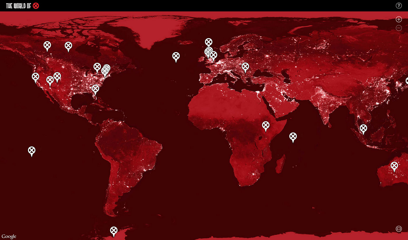 Interactive world map view on the World Of X site