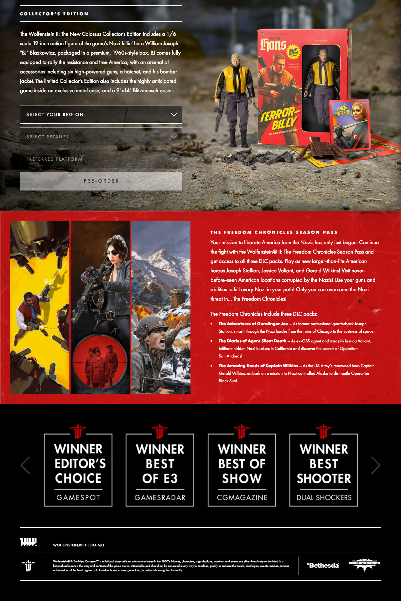 Pre-order page design for the Wolfenstein II site