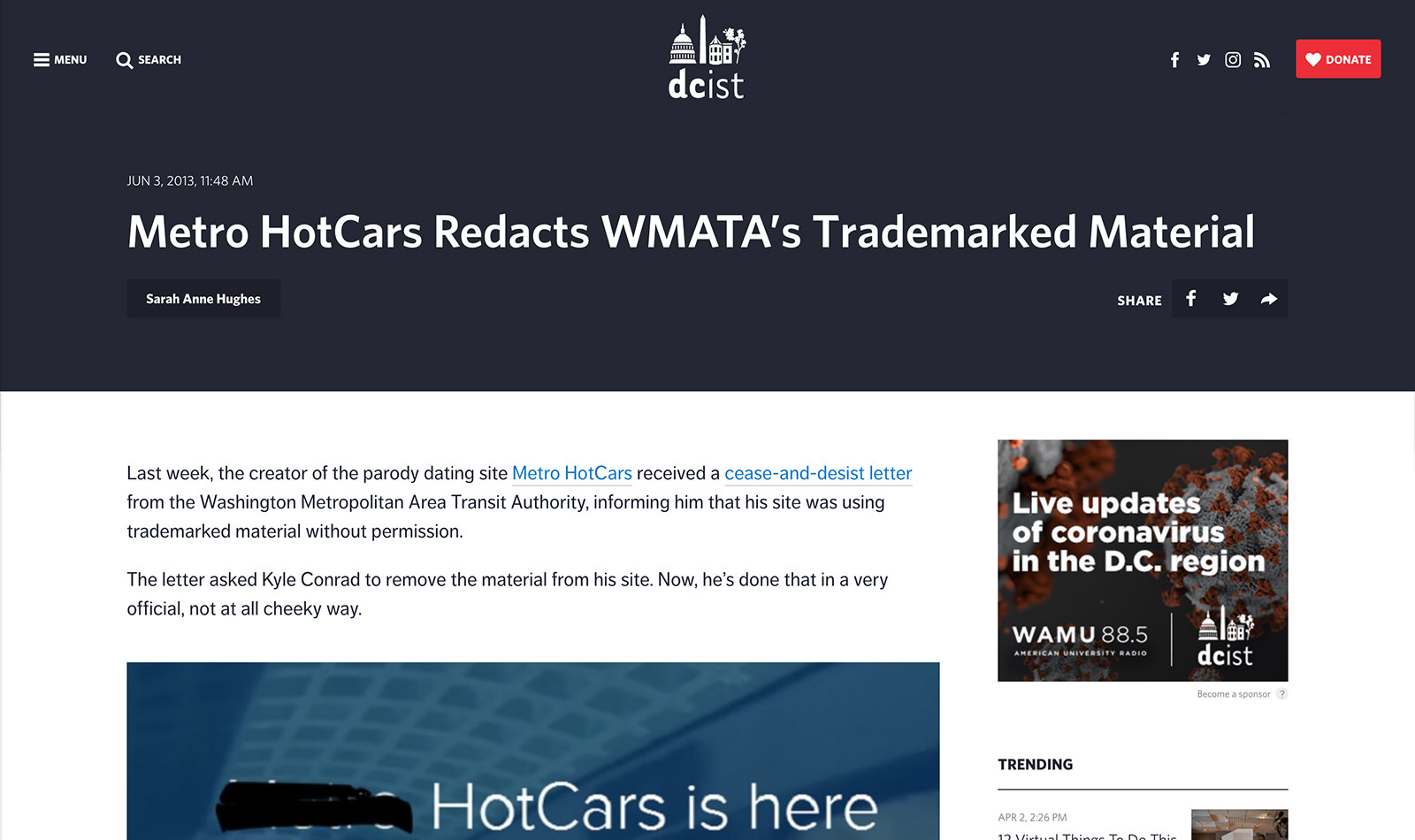 DCist coverage of the Metro HotCars site: "Metro HotCars Redacts WMATA's Trademarked Material"