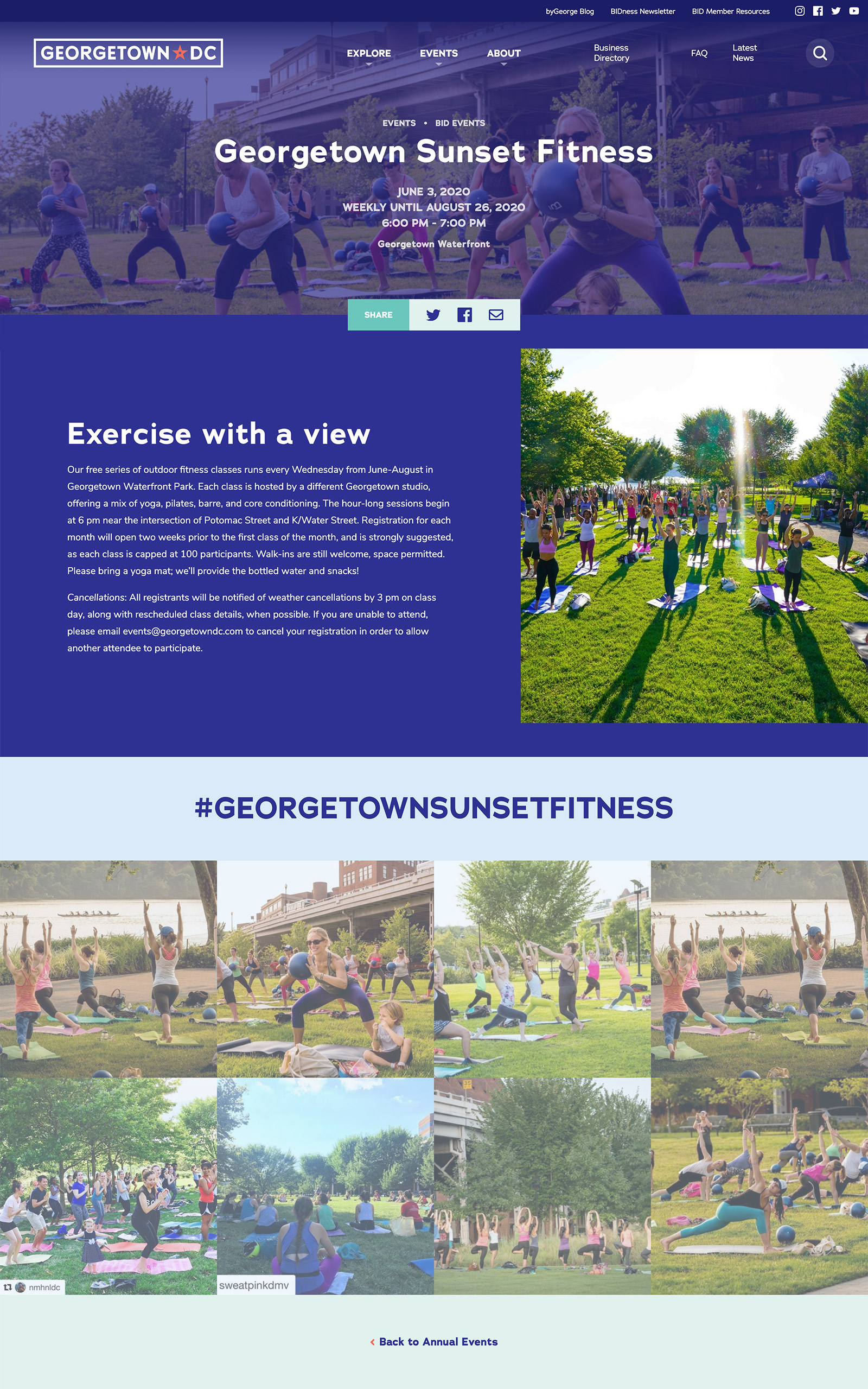 Event page design for the Georgetown site