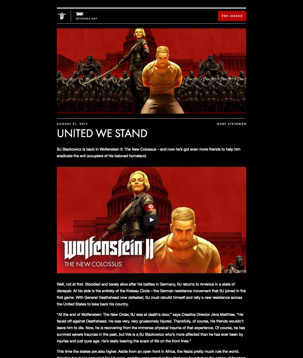 Single news page for the Wolfenstein II site