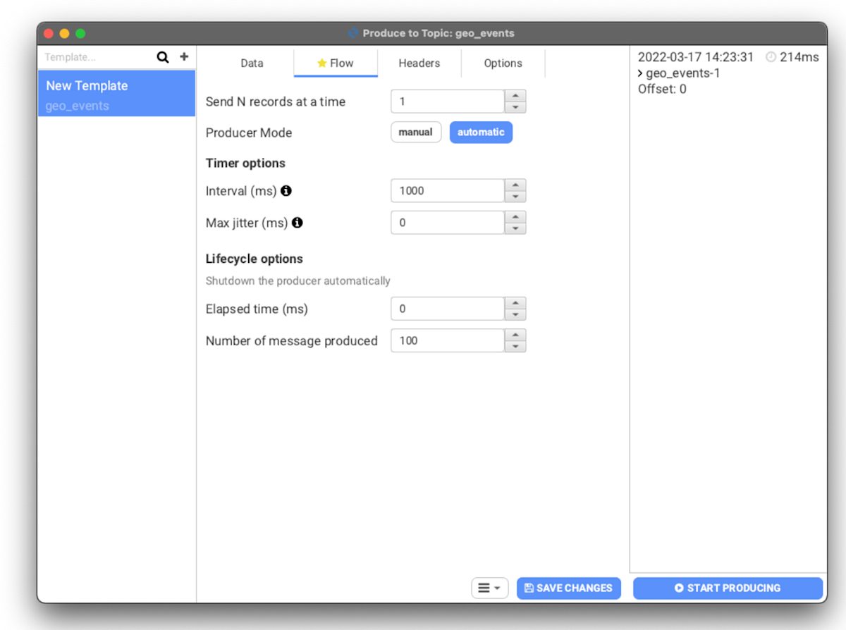 Navigate the options in the GUI, append headers to our messages, produce randomized data and configure settings such as acks in order to test Apache Kafka, integration test Kafka