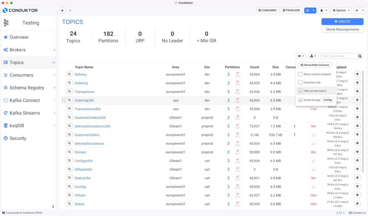 Smart groups feature is on, apache kafka topics