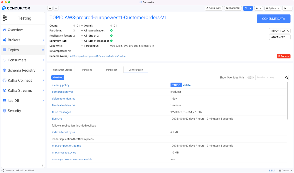 You can change a topics configuration directly through the graphical user interface