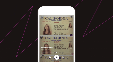 An animated gif image of the Canvas for Olivia Rodrigo's "drivers license"