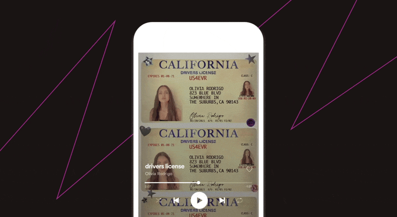 An animated gif image of the Canvas for Olivia Rodrigo's "drivers license"