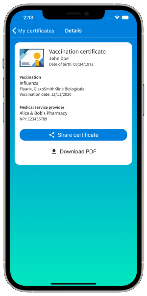 VaccTrack Vaccination Certificate