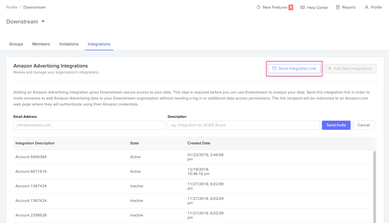 One-time integration link Users can now invite someone to add data to Downstream via a one-time integration link