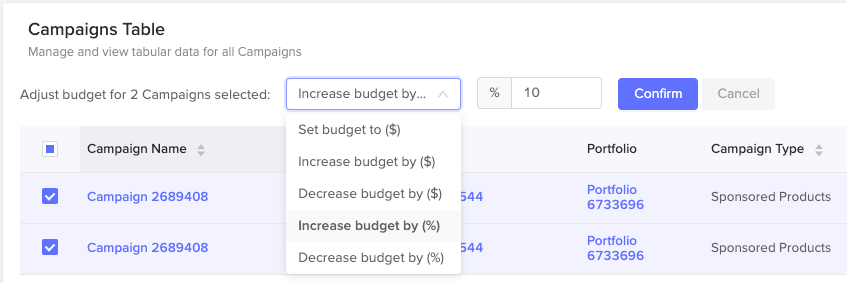 Additional Functionality for Editing Campaign Budgets in Bulk