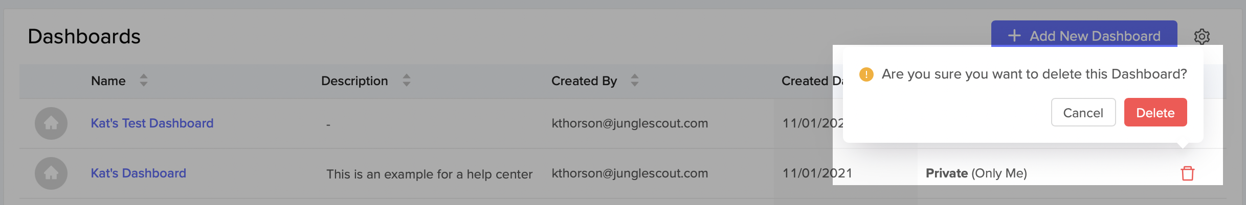Are you sure you want to delete this dashboard?
