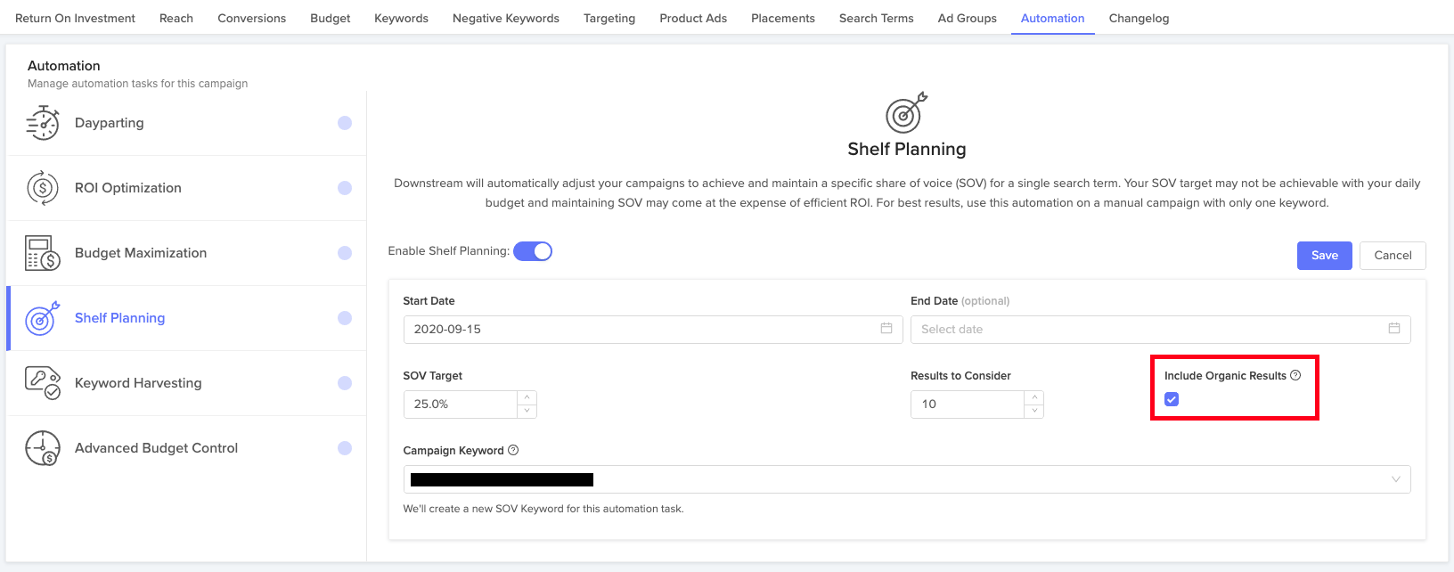 Include Organic Search Results in Shelf Planning Automations