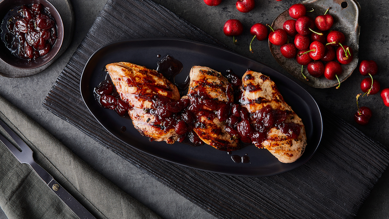 Pomegranate Grilled Chicken with Cherry Thyme Chutney