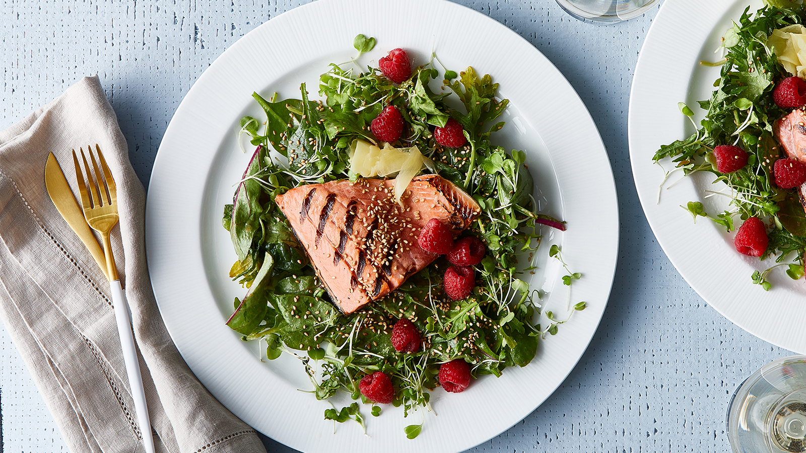 Grilled Salmon with Raspberry Wasabi Salad