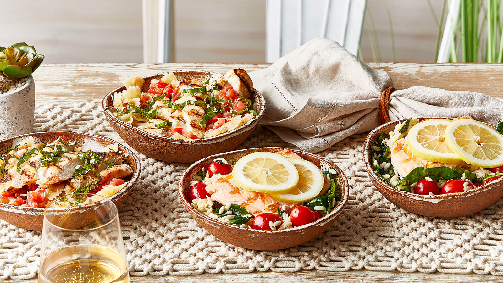 Grilled Salmon with Lemon Orzo Summer Bowl & Grilled Chicken Brushetta Summer Bowl