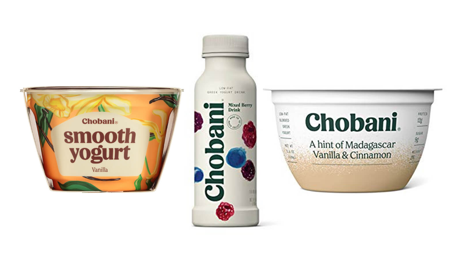 Chobani Hint of, Chobani Smooth & Chobani Drinkable