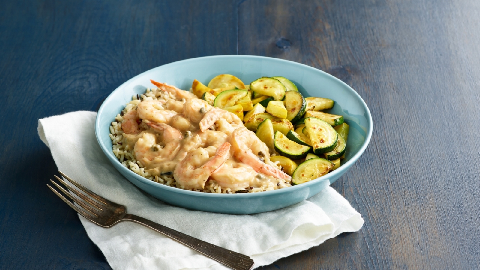 Shrimp Scampi with Squash Blend & Wild Rice Pilaf