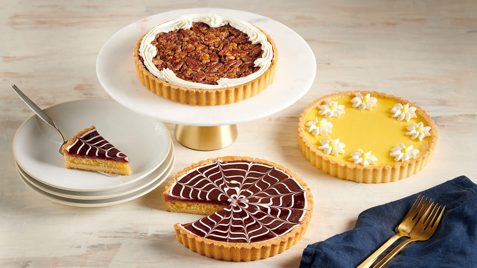Bourbon Pecan, Raspberry Almond & Lemon Tarts