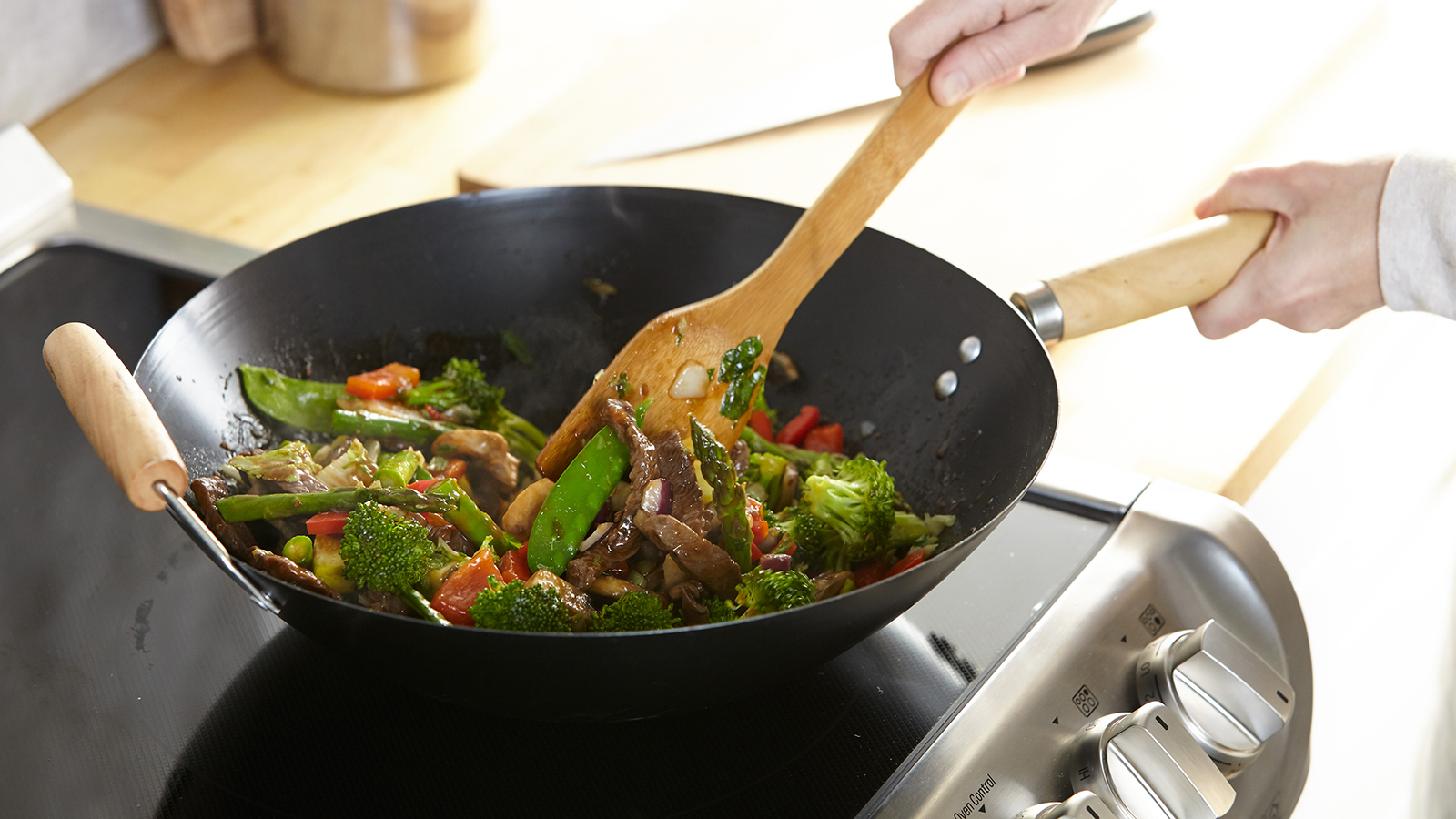 combine vegetables and steak